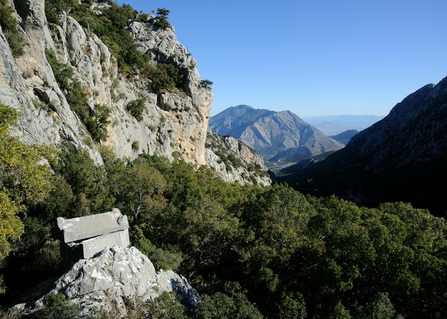 A Termessian sarcophagus overlooking the mountainous scenery