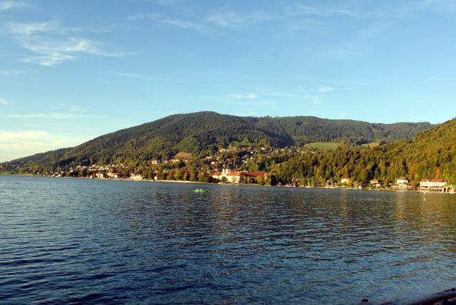 East bank of the Tegernsee lake and the town of Tegernsee