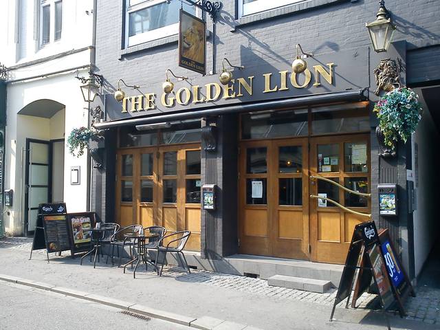 The Golden Lion Pub in Frederiksgade. The pedestrianized city centre has a lively nightlife and bus routes that connect to the suburban areas, reducing the risk of alcohol-related accidents.