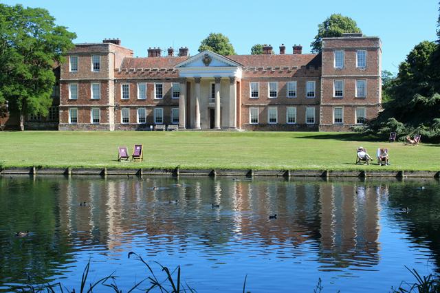 View of The Vyne, a sixteenth-century building, taken from across the lake