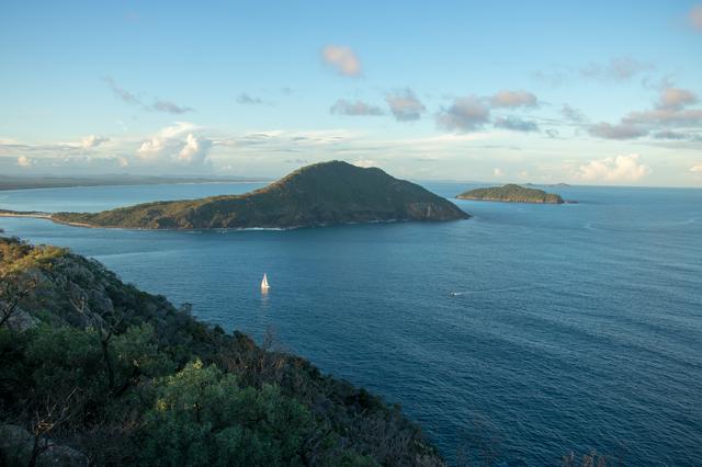 A view of Mt Yacaaba from the summit of Mt Tomaree.