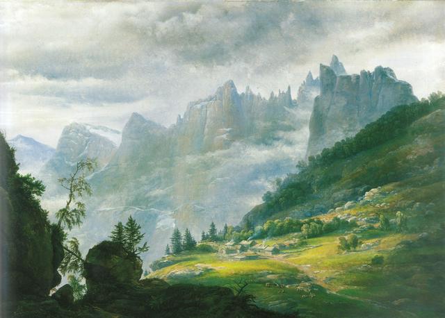 Trolltindene painted by I.C. Dahl in 1823.