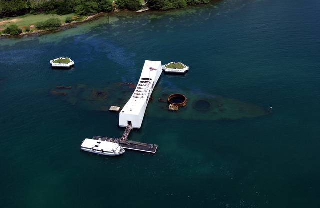 Aerial view of the USS Arizona Memorial