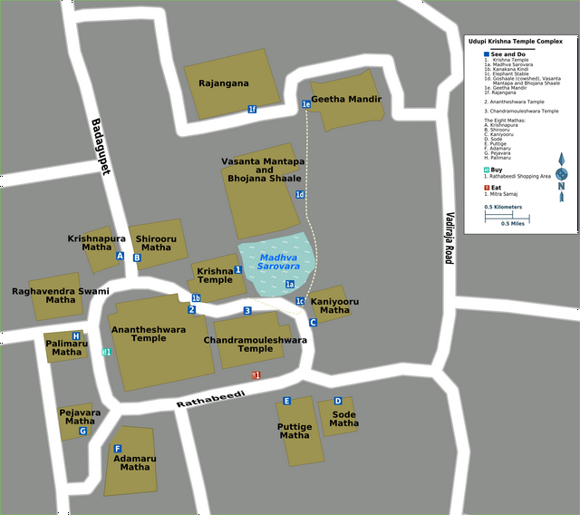 Map of Udupi Krishna temple complex