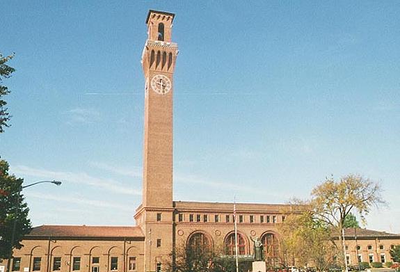 Waterbury Union Station's clock tower. The building is now used by the Republican-American newspaper.