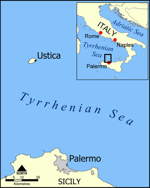 The location of the island of Ustica