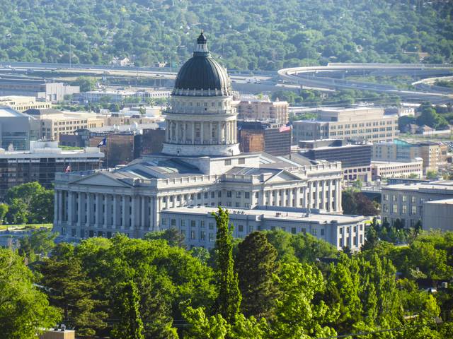 The Utah State Capitol overlooking the city