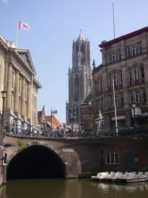 The Oudegracht. In the centre the Dom Church tower.