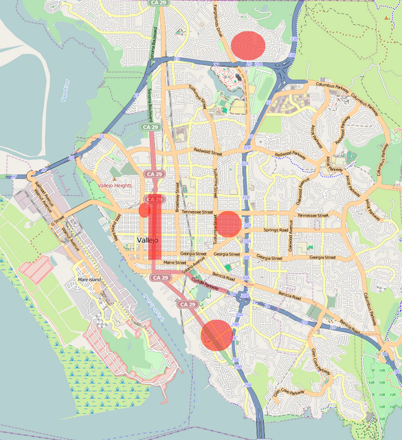 A map of crime areas in Vallejo