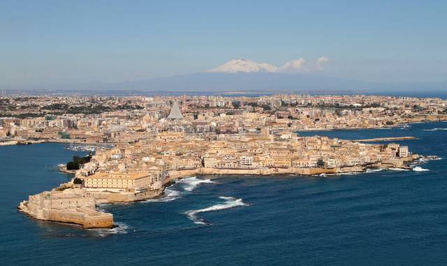 View of Syracuse and Mount Etna in the background
