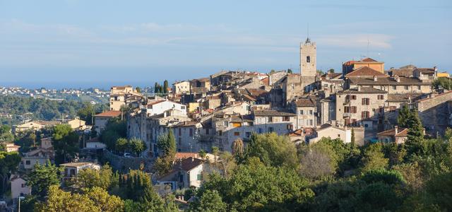 Vence, with the Mediterranean below in the background