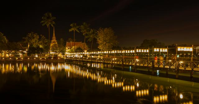 Illuminated Wat Traphang Thong at night