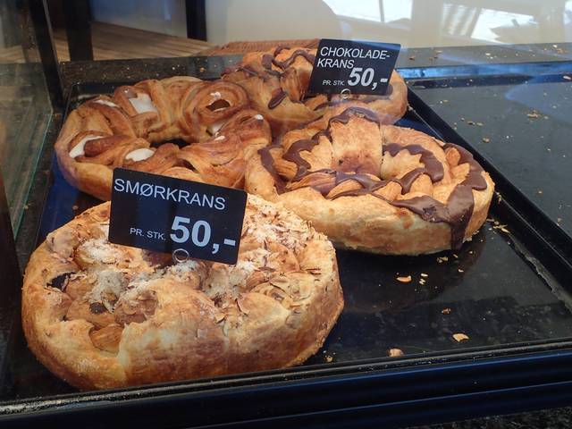 Danish pastry on display in a bakery
