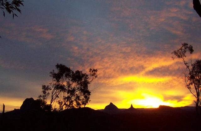 Sunset over the Glass House Mountains