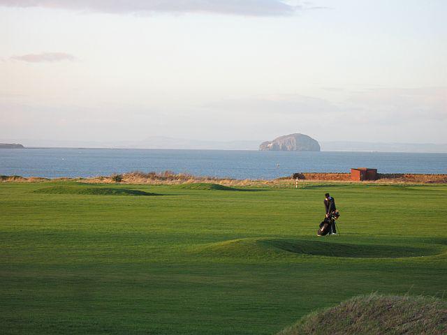 Golfing at Winterfield, with the Bass Rock in the background