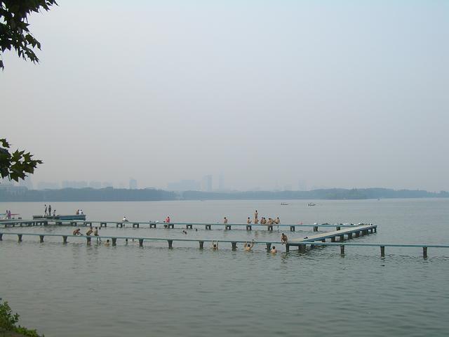 A popular swimming area in Liyuan Park on the East Lake, as seen in 2008