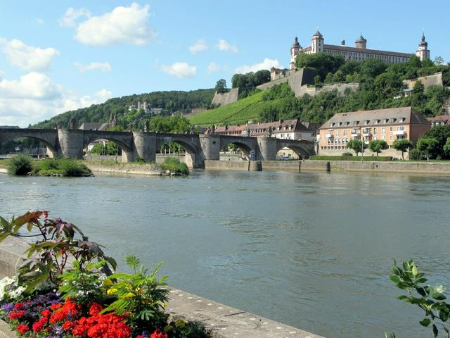 River "Main" at Würzburg with fortress Marienberg on the hill.