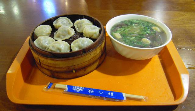 Xiaolongbao (left) and Duck blood and vermicelli soup (right)