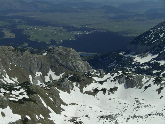 Crno jezero and the town of Žabljak seen from the top of Bobotov Kuk