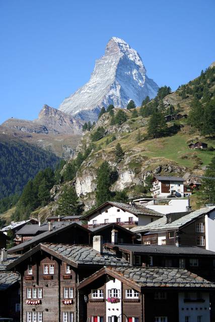 View of the Matterhorn from town during the summer