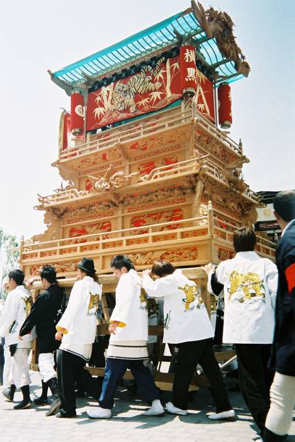 A danjiri float being carried during Saijō Festival
