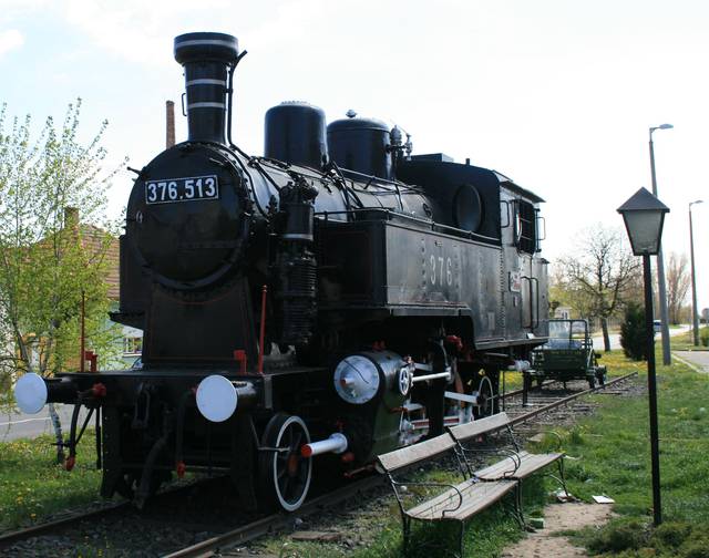 The steam locomotive in front of Mátészalka Railway Station