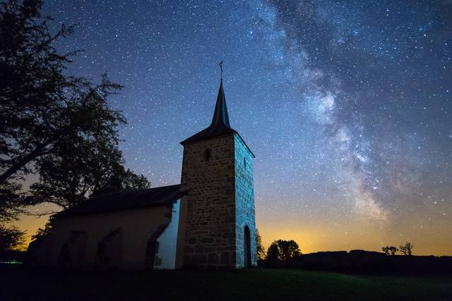 Savault Chapel, Ouroux-en-Morvan, under the Milky Way