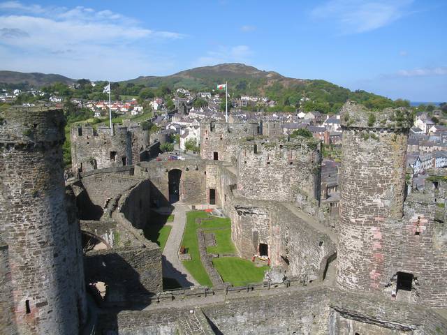 Conwy castle with the town of Conwy in the background