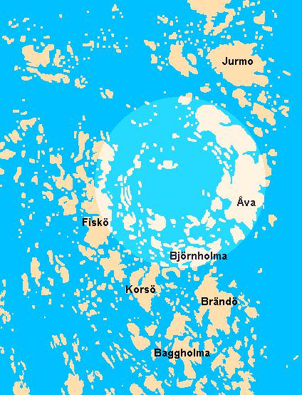 Northern Brändö archipelago. The Åva ring structure, clearly visible on maps, was caused by a magma chamber that did not become a volcano.