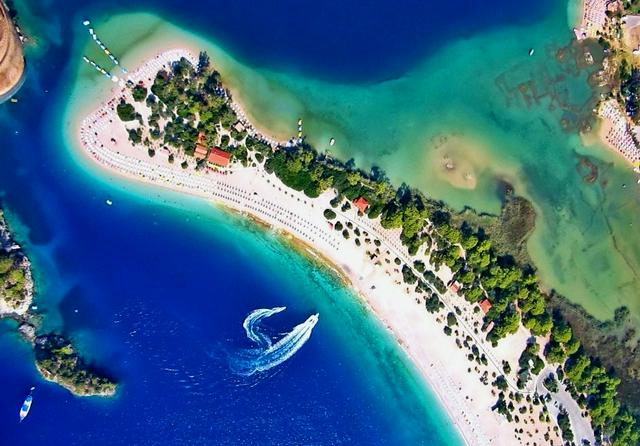 Over the tip of the lagoon's sandbar