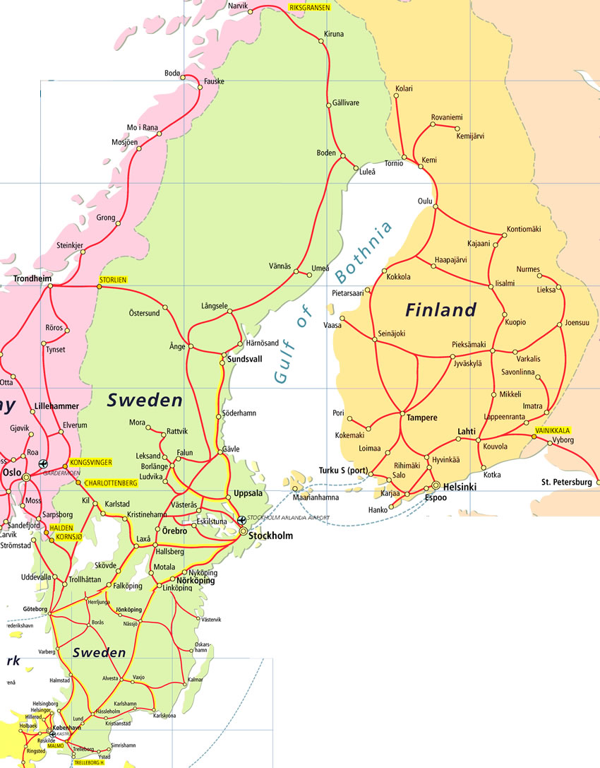 Sweden Finlang Railway map