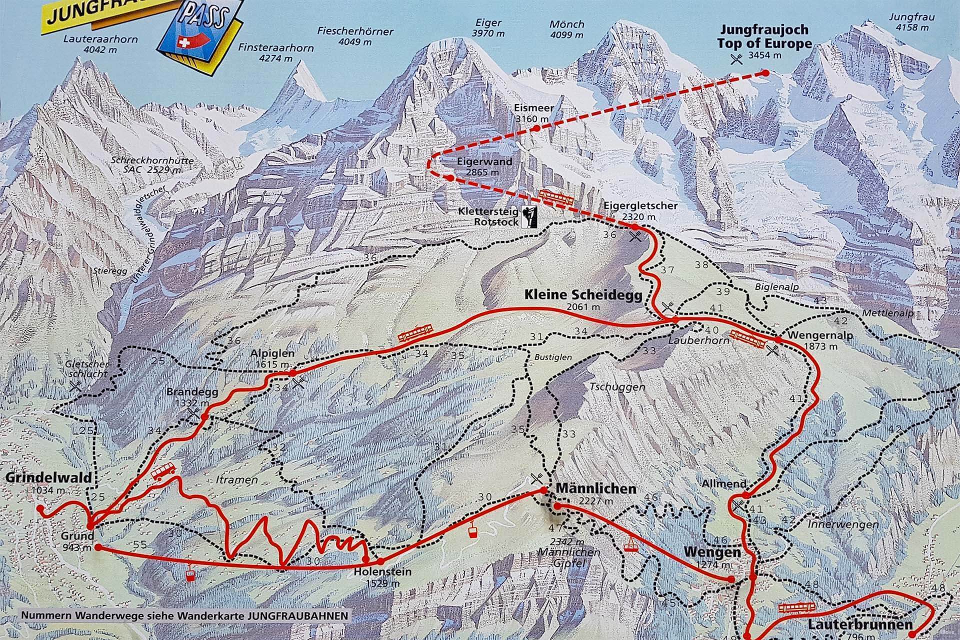 Jungfraujoch Bahn Map  Hq