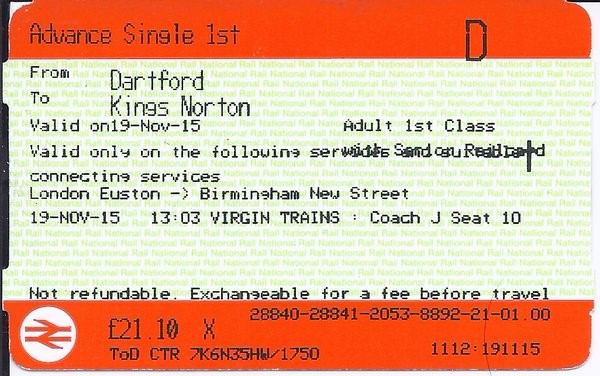 National rail Advance ticket london to manchester
